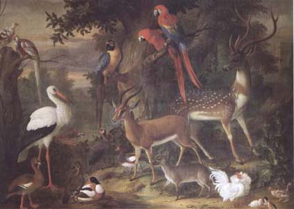 Birds and deer in a Garden (mk25)